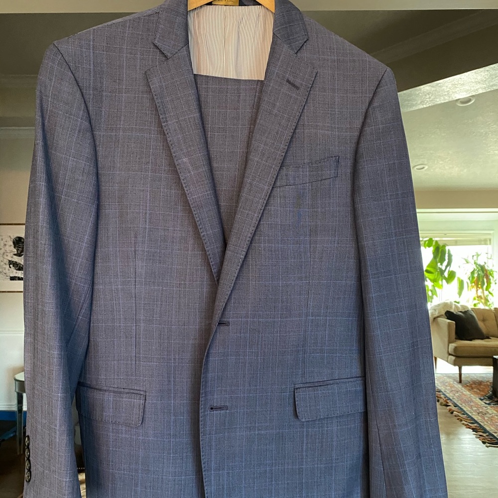 Brooks Brothers Light Blue Windowpane Wool Suit Jacket